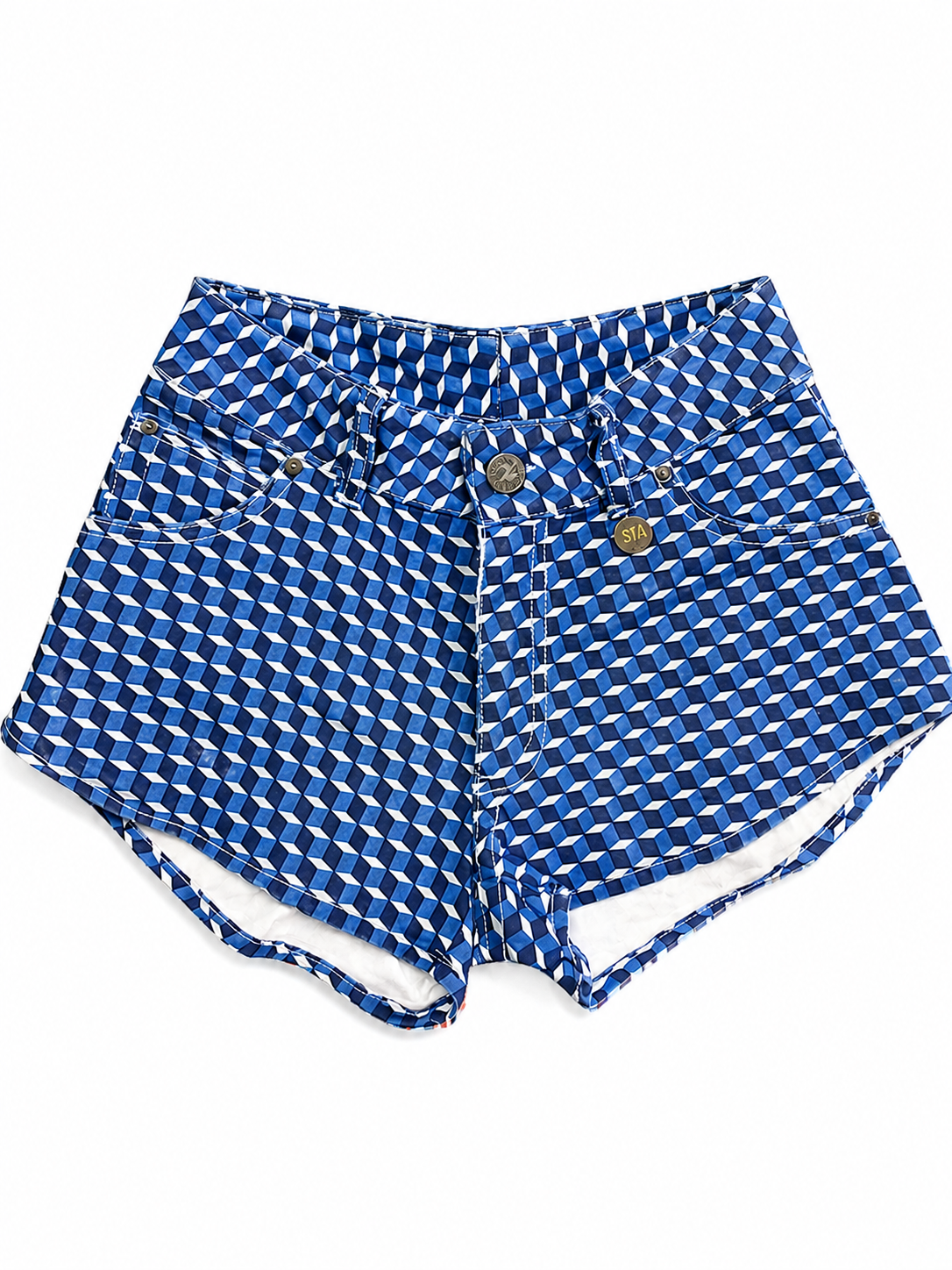 Short Xadrez Azul — still fundo branco